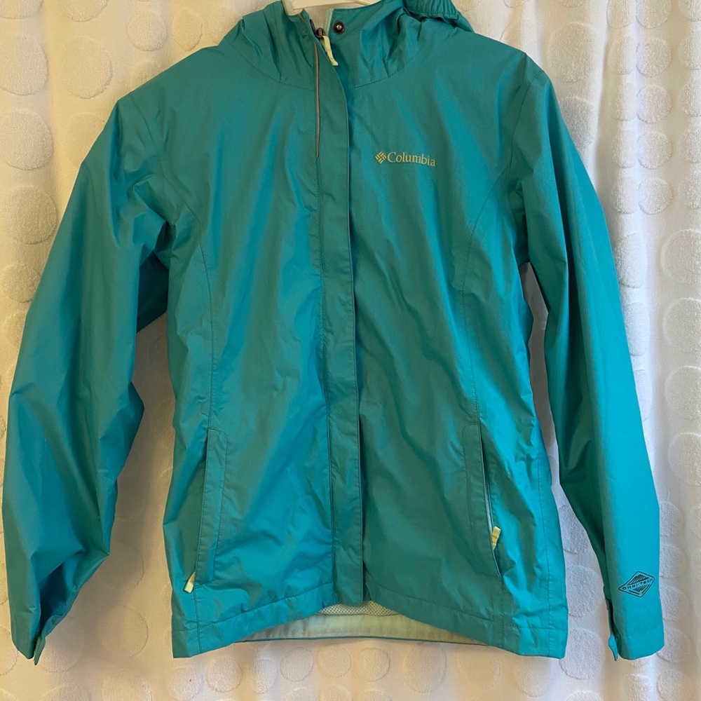 Columbia teal raincoat